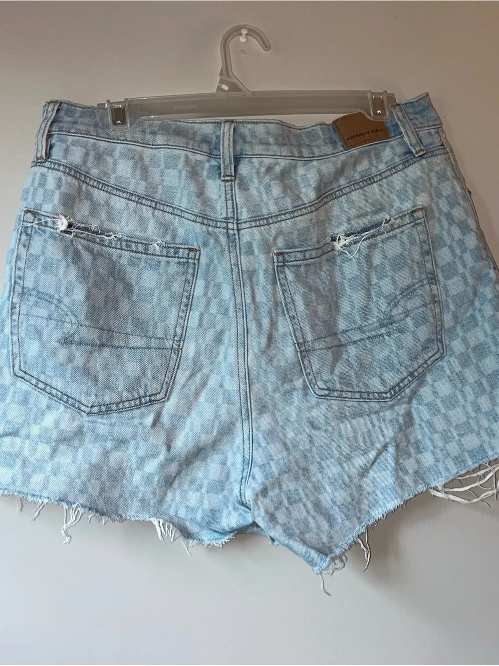 Light Blue Checkered Denim Shorts